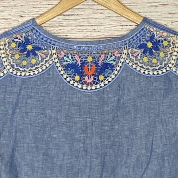 Boden Fleur Embroidered Linen Dress in Gray Blue Chambray Sz 6 - Picture 14 of 14
